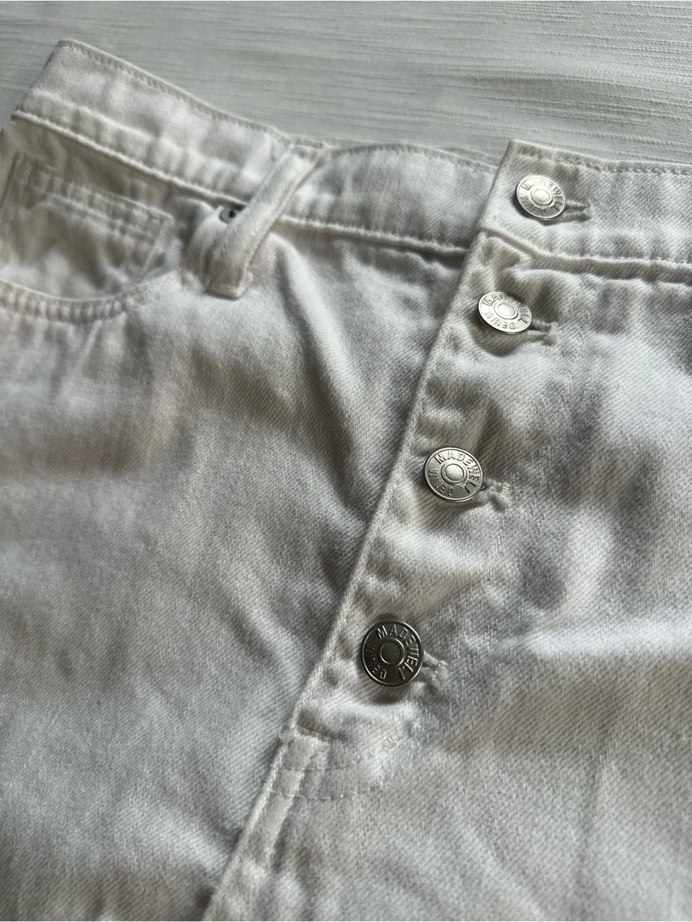 MADEWELL Button-Front White Denim Miniskirt | 30